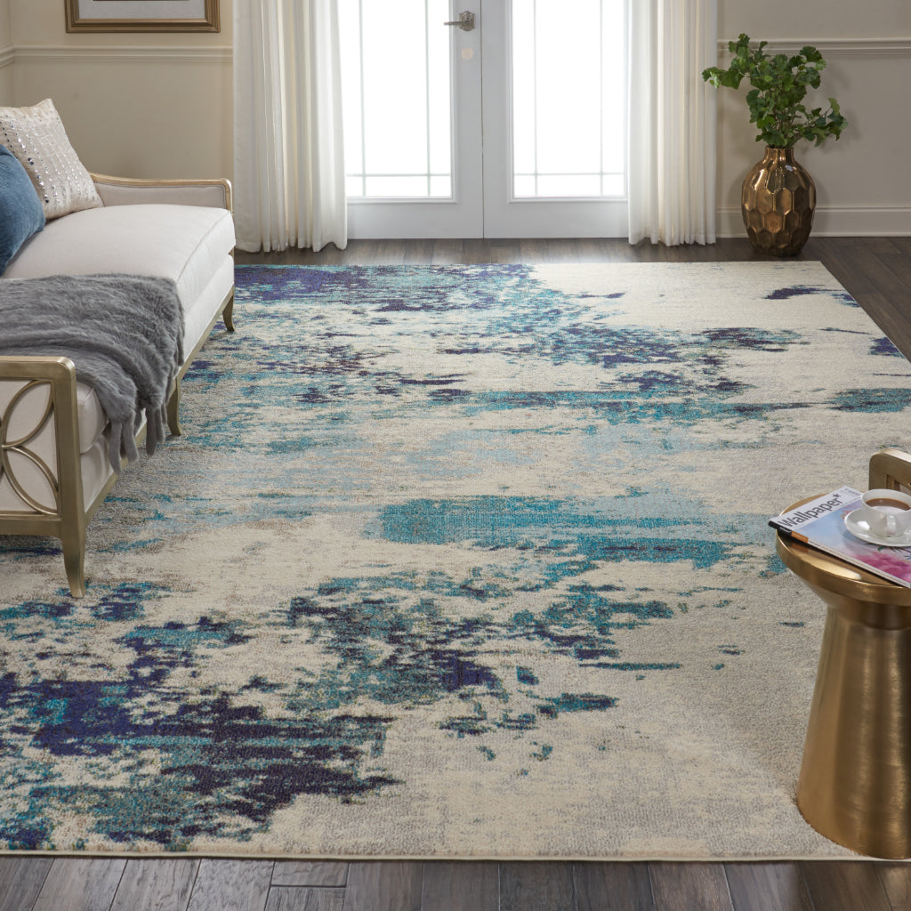 Nourison Home Celestial CES02 Blue Rectangle Indoor Area Rug - Power Loomed Modern Abstract Medium Pile Rug