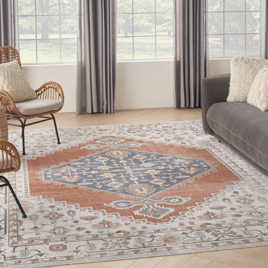 Nourison Home Astra ASW11 Rectangle Multicolor Machine Washable Rug - Power Loomed Persian Rug with Faded Gray Medallion Pattern-