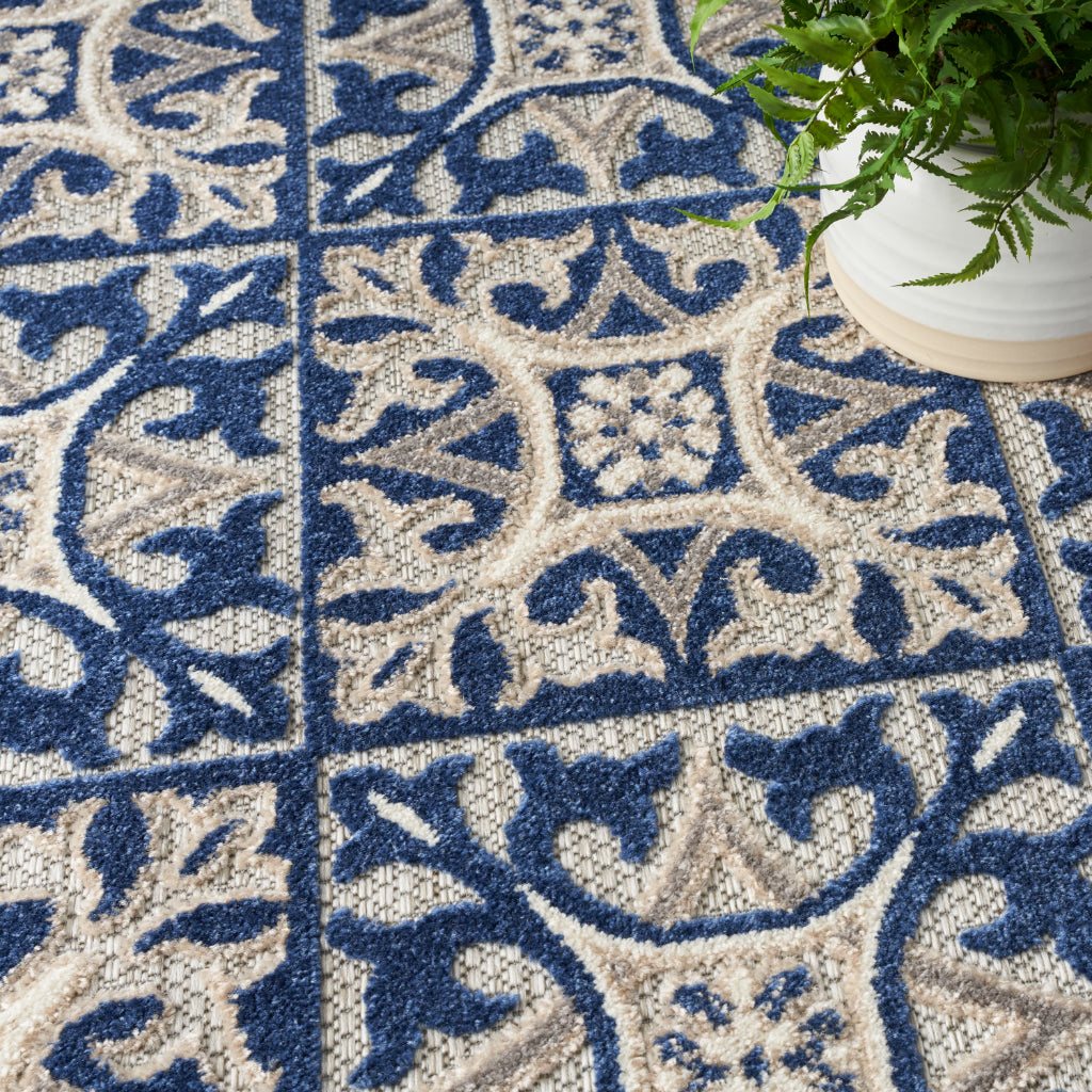 Nourison Home Aloha ALH34 Machine Made Multicolor Rectangle Area Rug - Stain Resistant Low Pile Rug with Blue Ornate Geometric Pattern