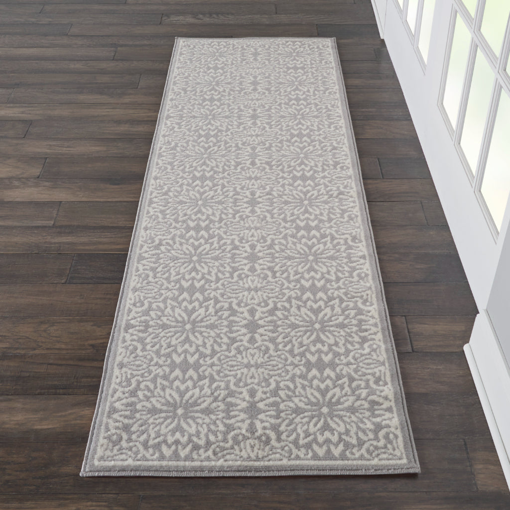 Nourison Home Jubilant JUB06 Gray Indoor Runner - Elegant Medium Pile Farmhouse Style Runner with Floral Design