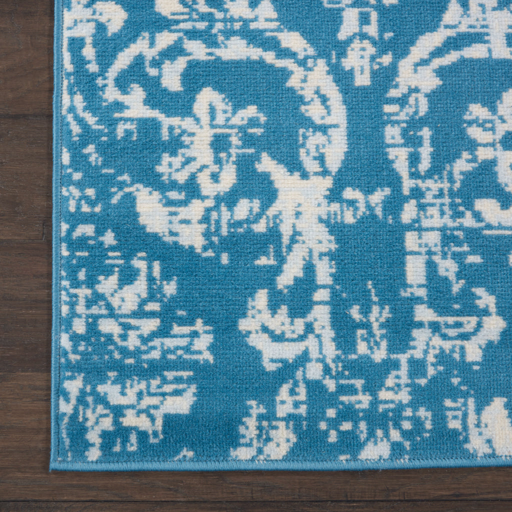 Nourison Home Jubilant JUB09 Blue Rectangle Indoor Area Rug - Classic Damask Pattern Medium Pile Rug