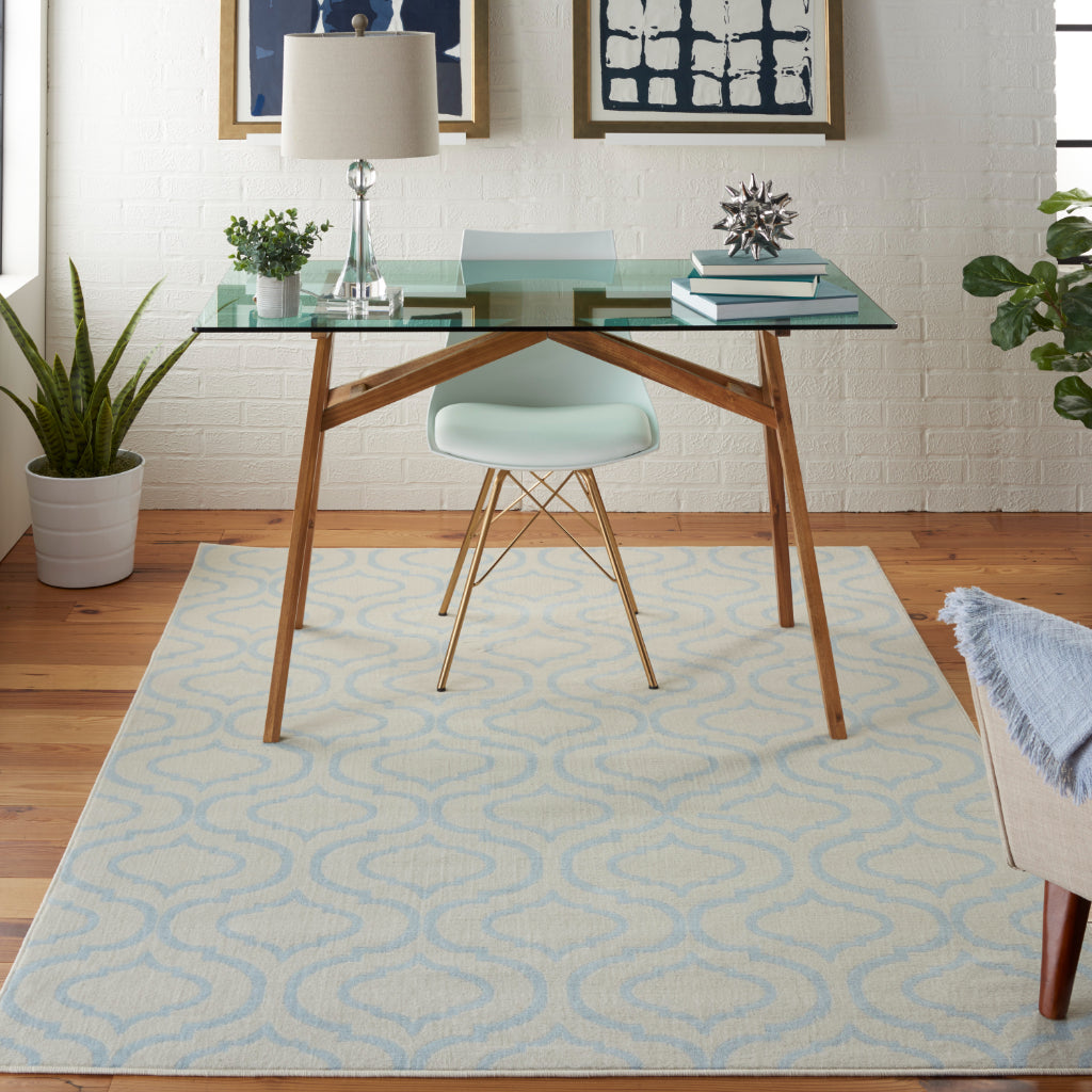 Nourison Home Jubilant JUB19 Ivory Blue Rectangle Indoor Area Rug - Refined Contemporary Rug with Lantern Trellis Pattern