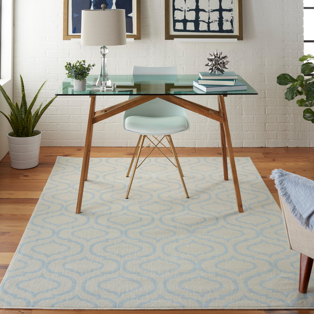 Nourison Home Jubilant JUB19 Ivory Blue Rectangle Indoor Area Rug - Refined Contemporary Rug with Lantern Trellis Pattern-