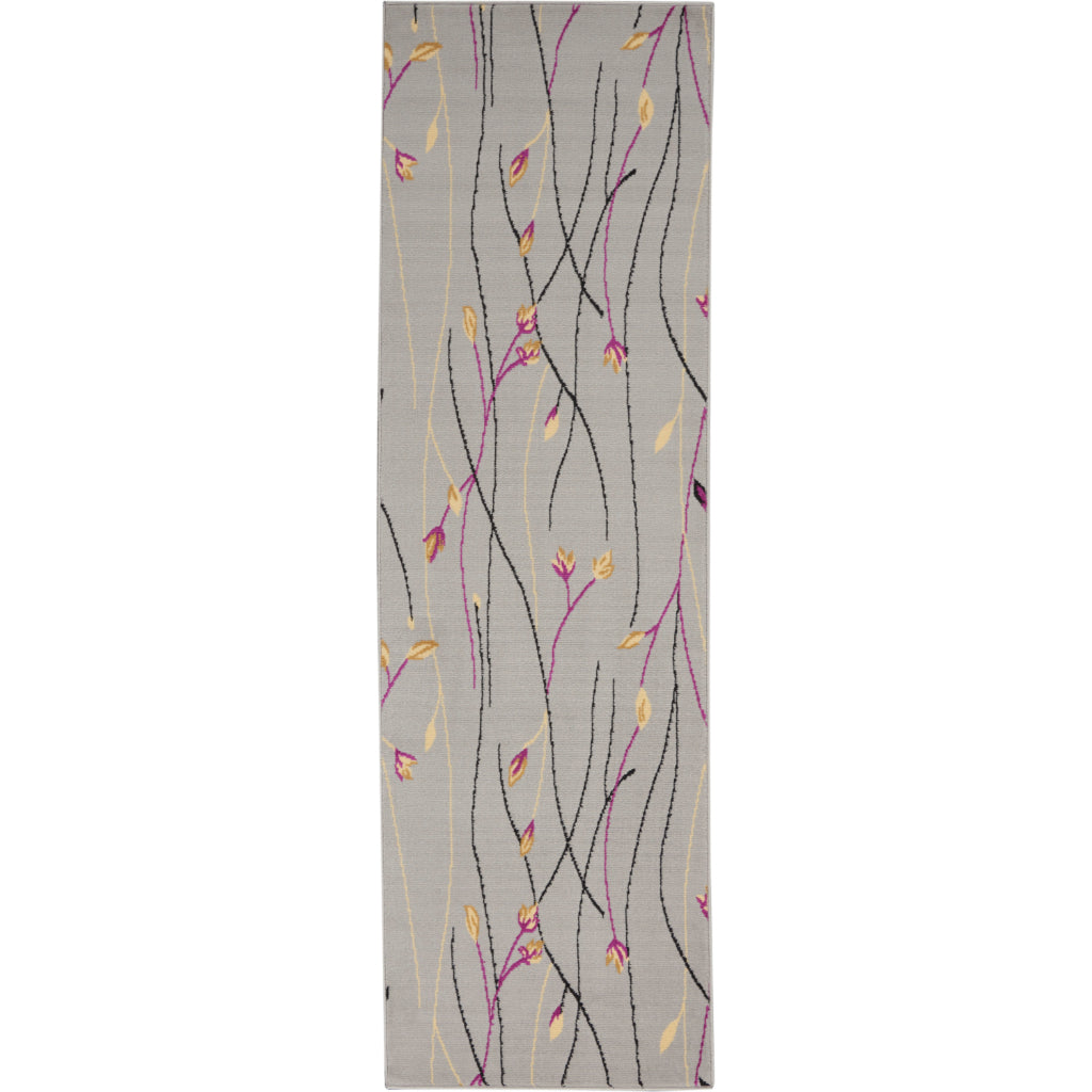 Nourison Home Grafix GRF15 Gray Indoor Runner - Power Loomed Medium Pile Runner with Floral Design