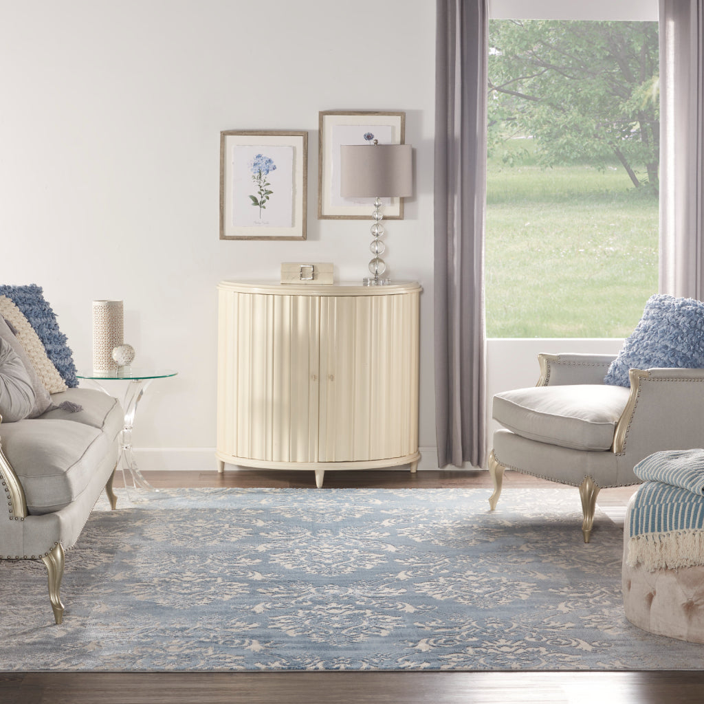 Nourison Home Elation ETN03 Blue Indoor Rectangle Area Rug - Power Loomed Low Pile Living Room Rug with White &amp; Blue Floral Design