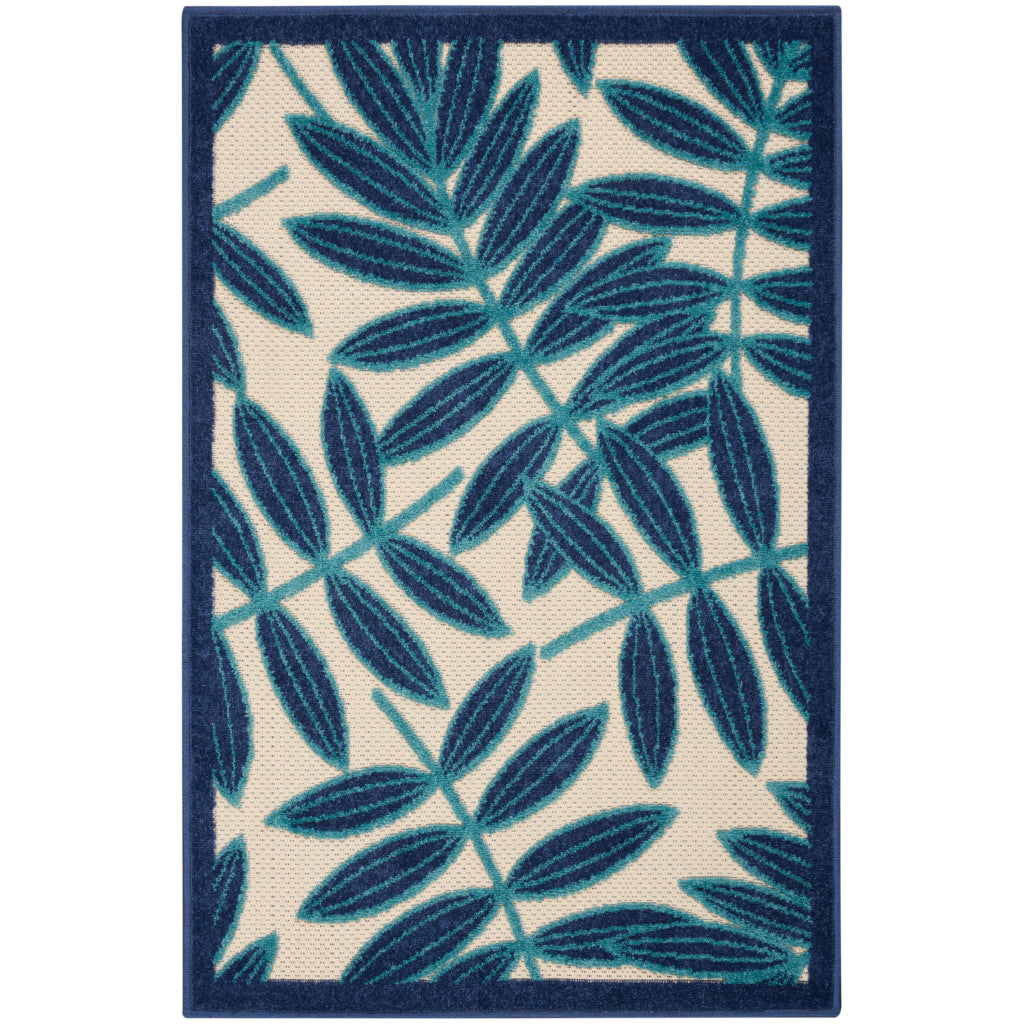 Nourison Home Aloha ALH18 Machine Made Multicolor Rectangle Area Rug - Stain Resistant Indoor & Outdoor Low Pile Rug with Blue Floral Design-