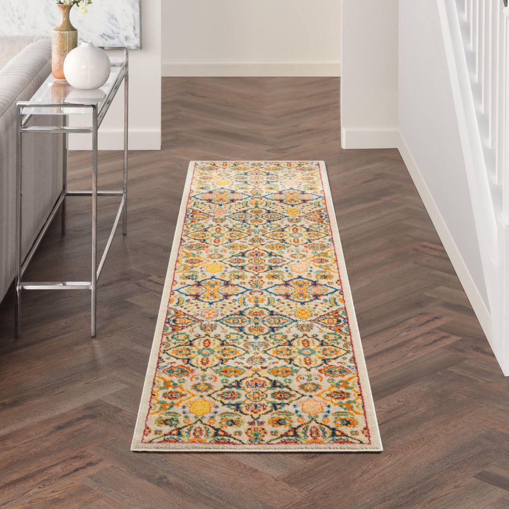 Nourison Home Allur ALR03 Power Loomed Multicolor Runner - Indoor Low Pile Bohemian Style Runner in Ivory Background-