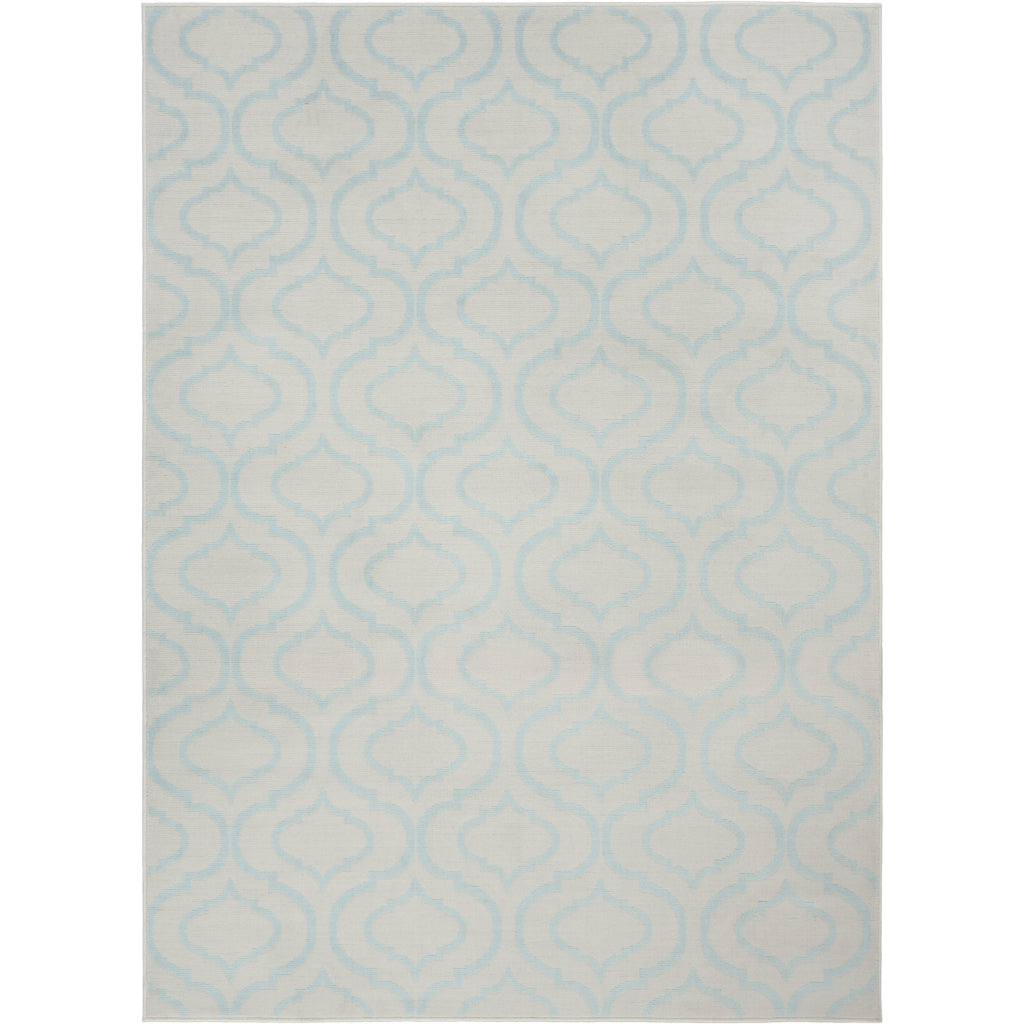 Nourison Home Jubilant JUB19 Ivory Blue Rectangle Indoor Area Rug - Refined Contemporary Rug with Lantern Trellis Pattern