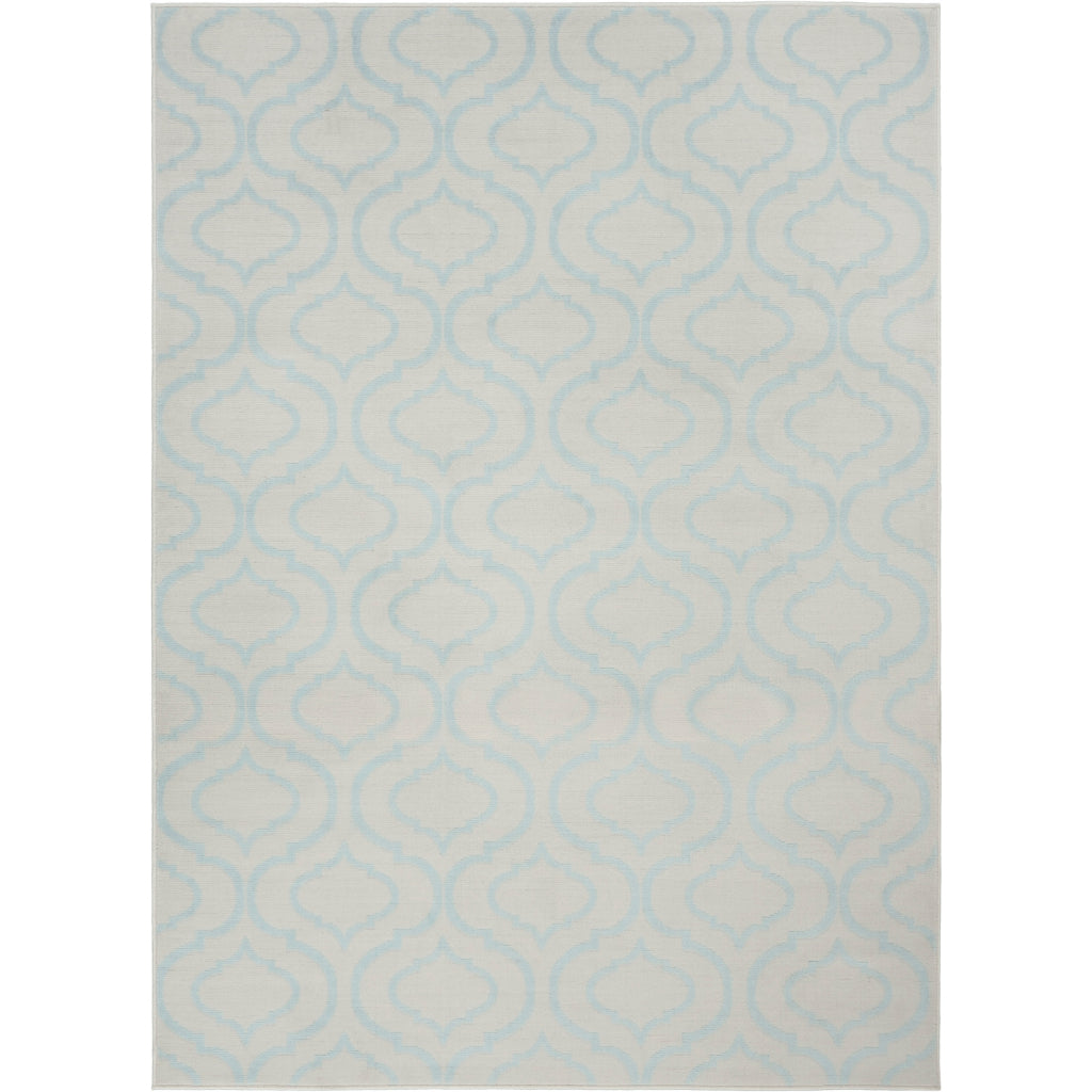 Nourison Home Jubilant JUB19 Ivory Blue Rectangle Indoor Area Rug - Refined Contemporary Rug with Lantern Trellis Pattern-