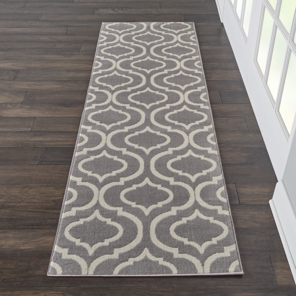 Nourison Home Jubilant JUB19 Gray Indoor Runner - Refined Contemporary Runner with Lantern Trellis Pattern-
