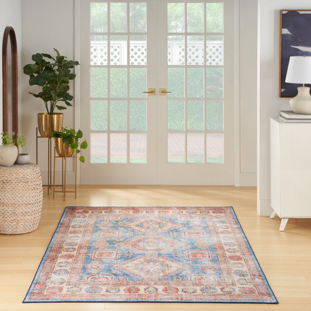 Nourison Home Fulton FUL08 Multicolor Indoor Rectangle Area Rug - Vintage Style Flatweave Low Pile Rug with Shades of Ivory Blue-