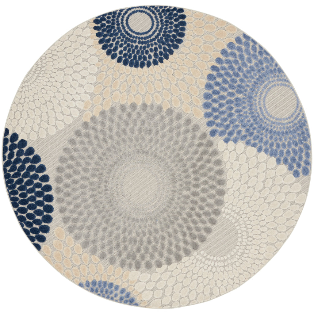 Nourison Home Aloha ALH29 Machine Made Multicolor Round Area Rug - Stain Resistant Indoor/Outdoor Rug with Blue & Gray Circle Pattern-