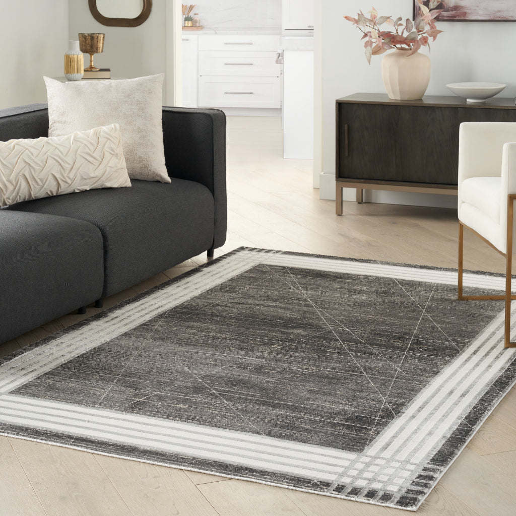 Nourison Home Desire DSR01 Black Indoor Rectangle Area Rug - Power Loomed Plush Pile Rug with White &amp; Gray Border