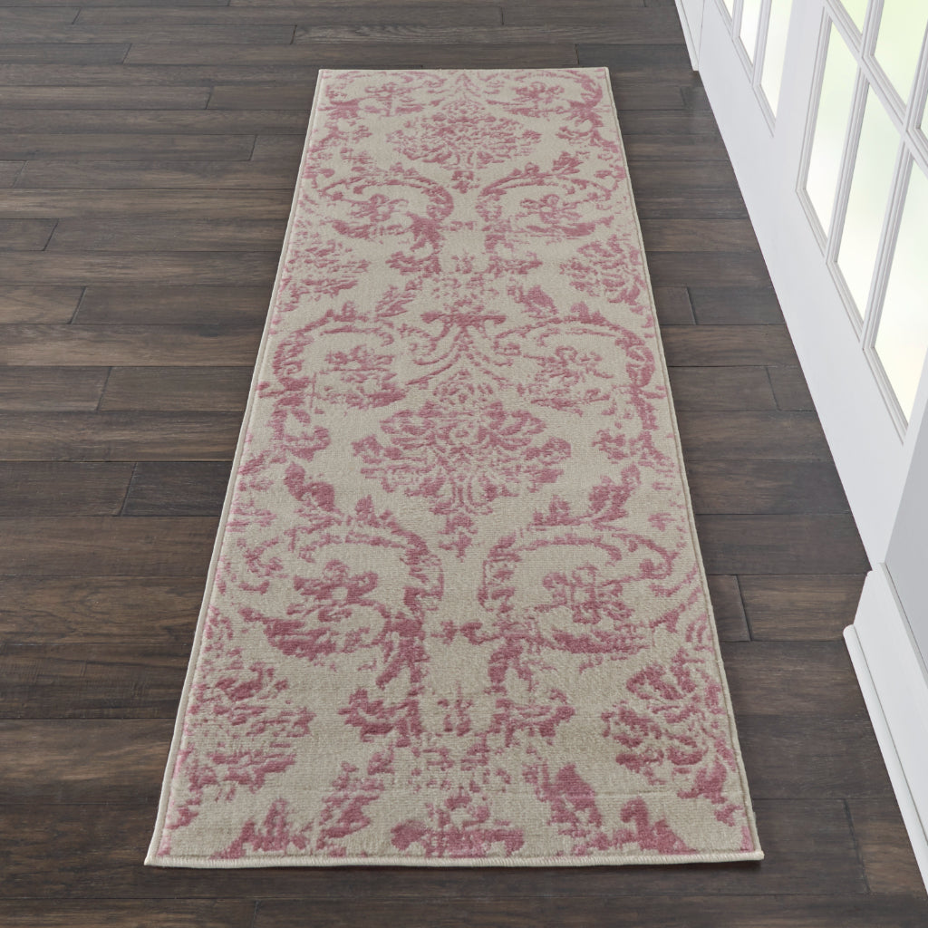 Nourison Home Jubilant JUB09 Pink Indoor Runner - Classic Damask Pattern Medium Pile Runner