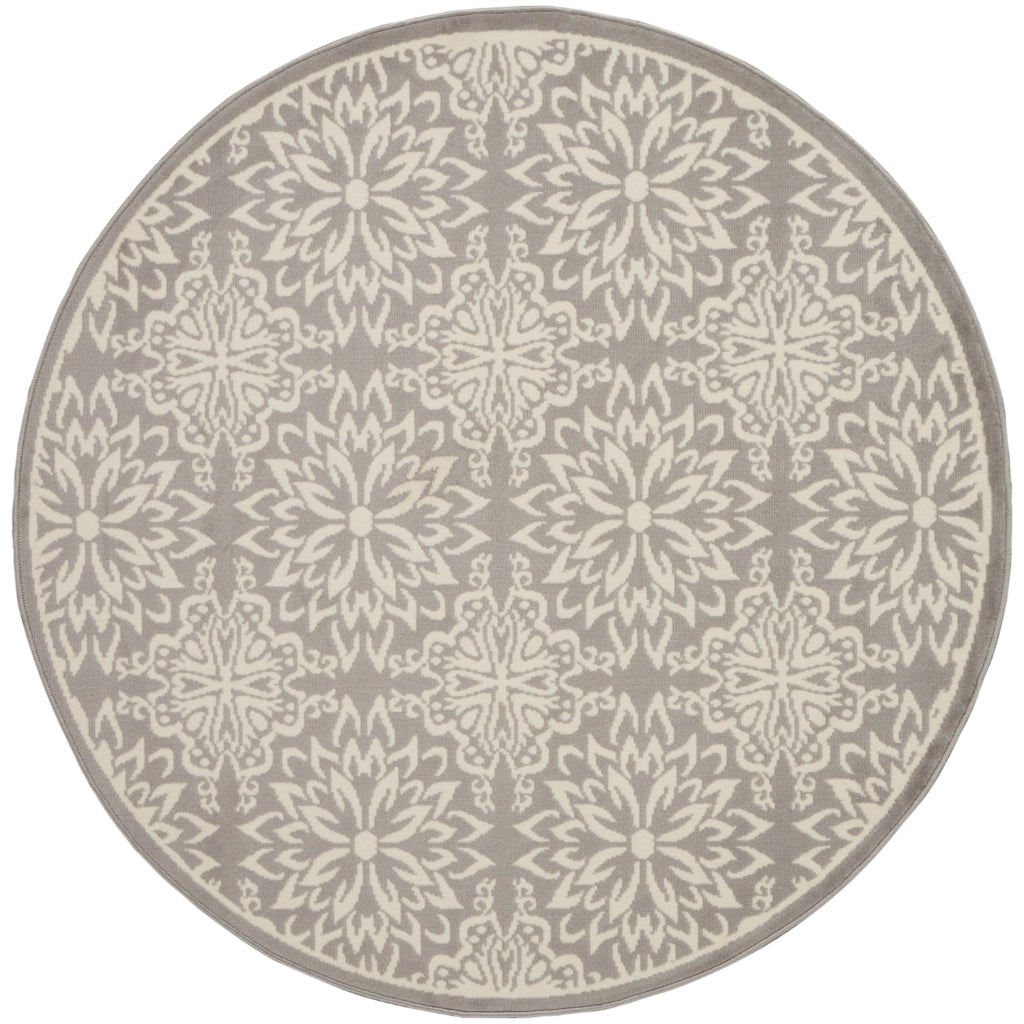Nourison Home Jubilant JUB06 Gray Round Indoor Area Rug - Elegant Medium Pile Farmhouse Style Rug with Floral Design-