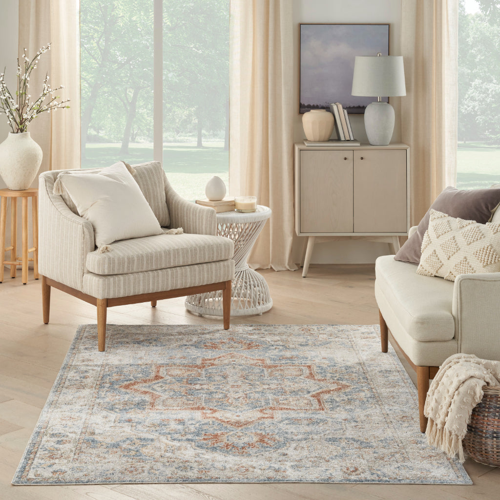 Nourison Home Astra ASW12 Rectangle Multicolor Machine Washable Rug - Power Loomed Persian Rug with Faded Blue Floral Design-