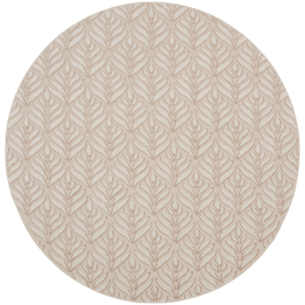 Nourison Home Aloha ALH35 Machine Made Beige Round Area Rug - Stain Resistant Indoor/Outdoor Rug with Ivory Leaf Pattern-
