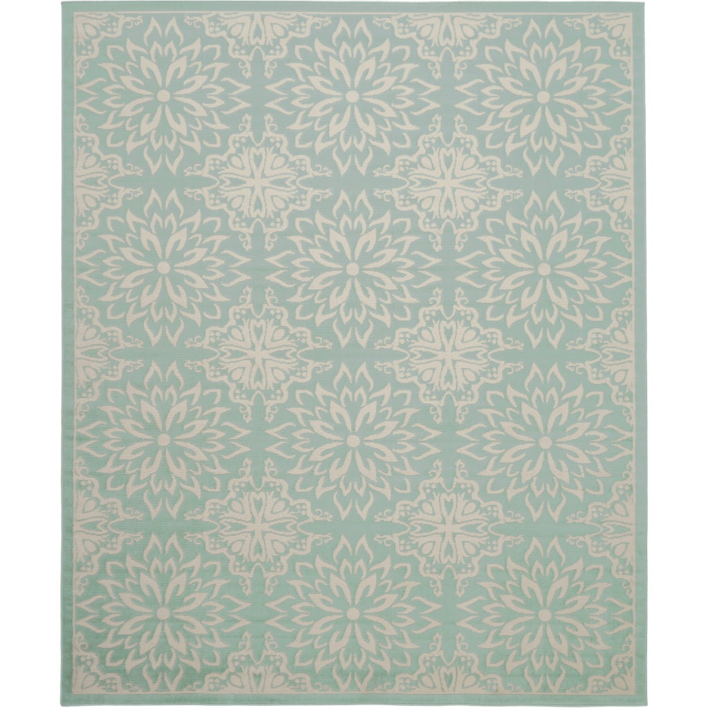 Nourison Home Jubilant JUB06 Aqua Blue Rectangle Indoor Area Rug - Elegant Medium Pile Farmhouse Style Rug with Floral Design-