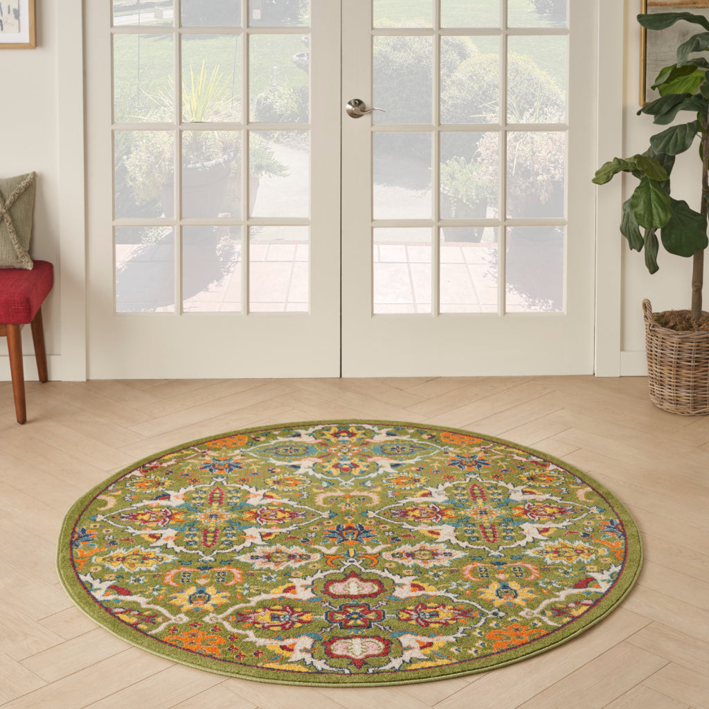 Nourison Home Allur ALR03 Power Loomed Multicolor Round Area Rug - Indoor Low Pile Rug with Green Background-