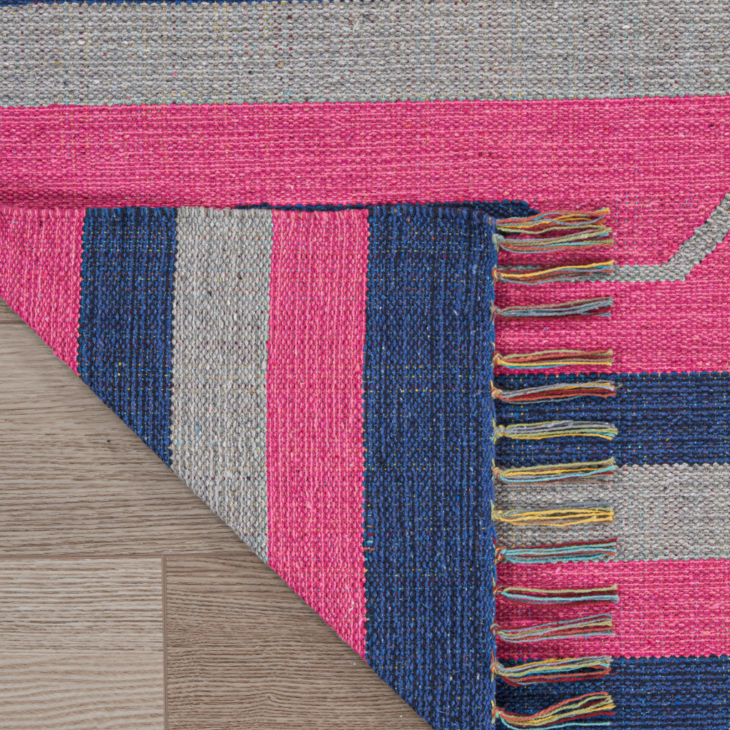 Nourison Home Baja BAJ01 Handmade Multicolor Rectangle Area Rug - Reversible Indoor Rug with Pink &amp; Blue Stripes