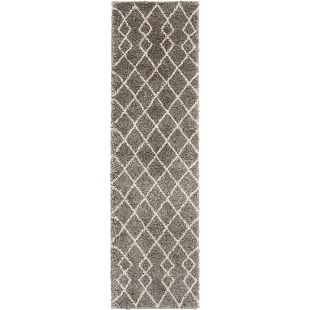 Nourison Home Geometric Shag GOS01 Gray Indoor Runner - Finest High Pile Runner with Jute Backing