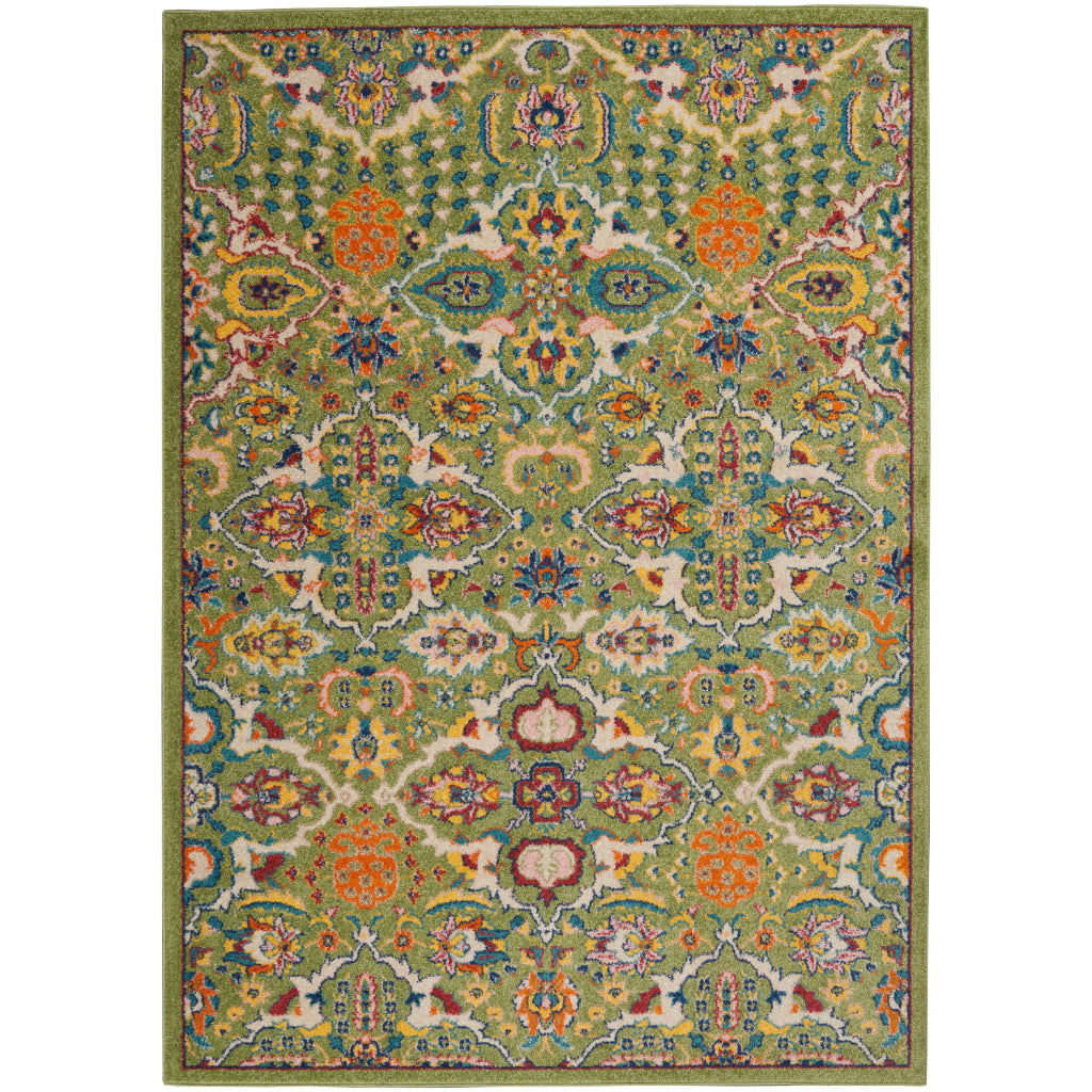 Nourison Home Allur ALR03 Power Loomed Multicolor Rectangle Area Rug - Indoor Low Pile Bohemian Style Rug in Green Background-