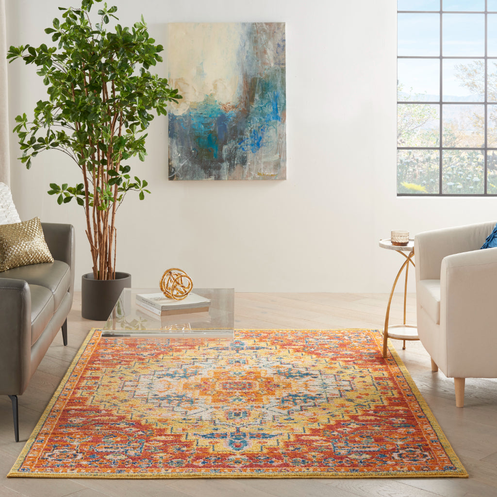 Nourison Home Allur ALR04 Power Loomed Multicolor Rectangle Area Rug - Indoor Floral Rug with Red Background-