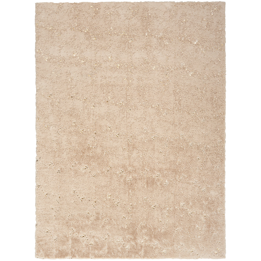 Nourison Home Cozy Shimmer CSH01 Beige Indoor Rectangle Shag Rug - Glam Hand Tufted High Pile Rug-