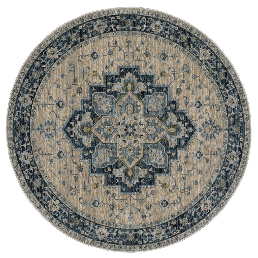 Oriental Weavers Aberdeen 051G1 Blue Round Indoor Area Rug Medallion Pattern-