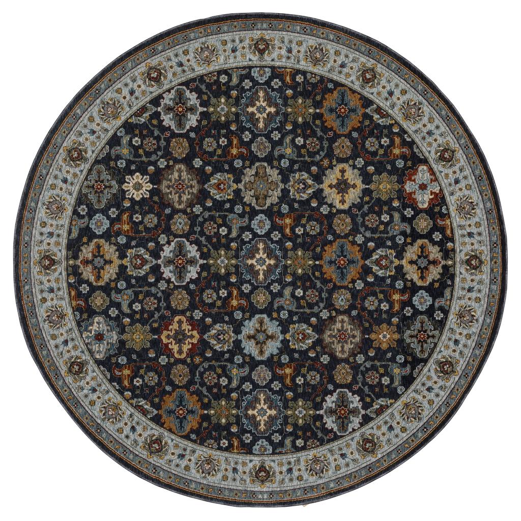 Oriental Weavers Aberdeen 561B1 Blue Round Indoor Area Rug Panel Pattern-