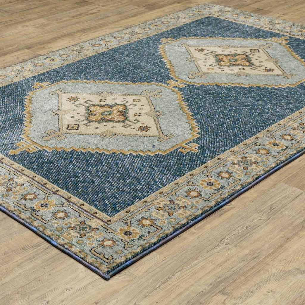 Oriental Weavers Andorra 2430A Blue Rectangle Indoor Area Rug Medallion Pattern-