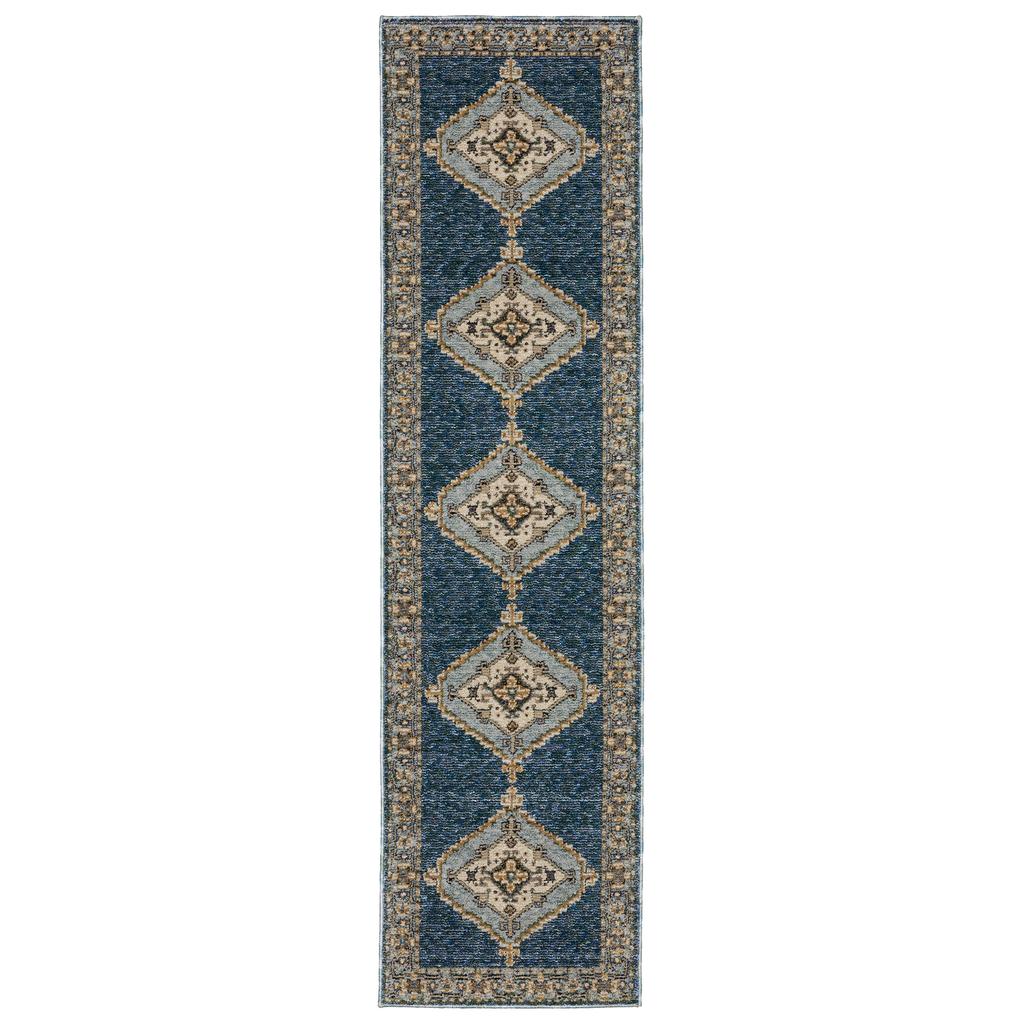 Oriental Weavers Andorra 2430A Blue Rectangle Indoor Runner Medallion Pattern-