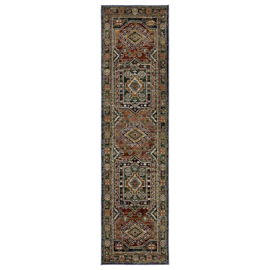 Oriental Weavers Andorra 2442A Blue Rectangle Indoor Runner Tribal Pattern-