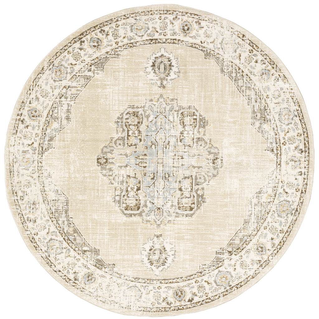 Oriental Weavers Andorra 303D0 Multicolor Round Indoor Area Rug - Durable & Stain Resistant Dining Room Rug with Distressed Medallion Design-