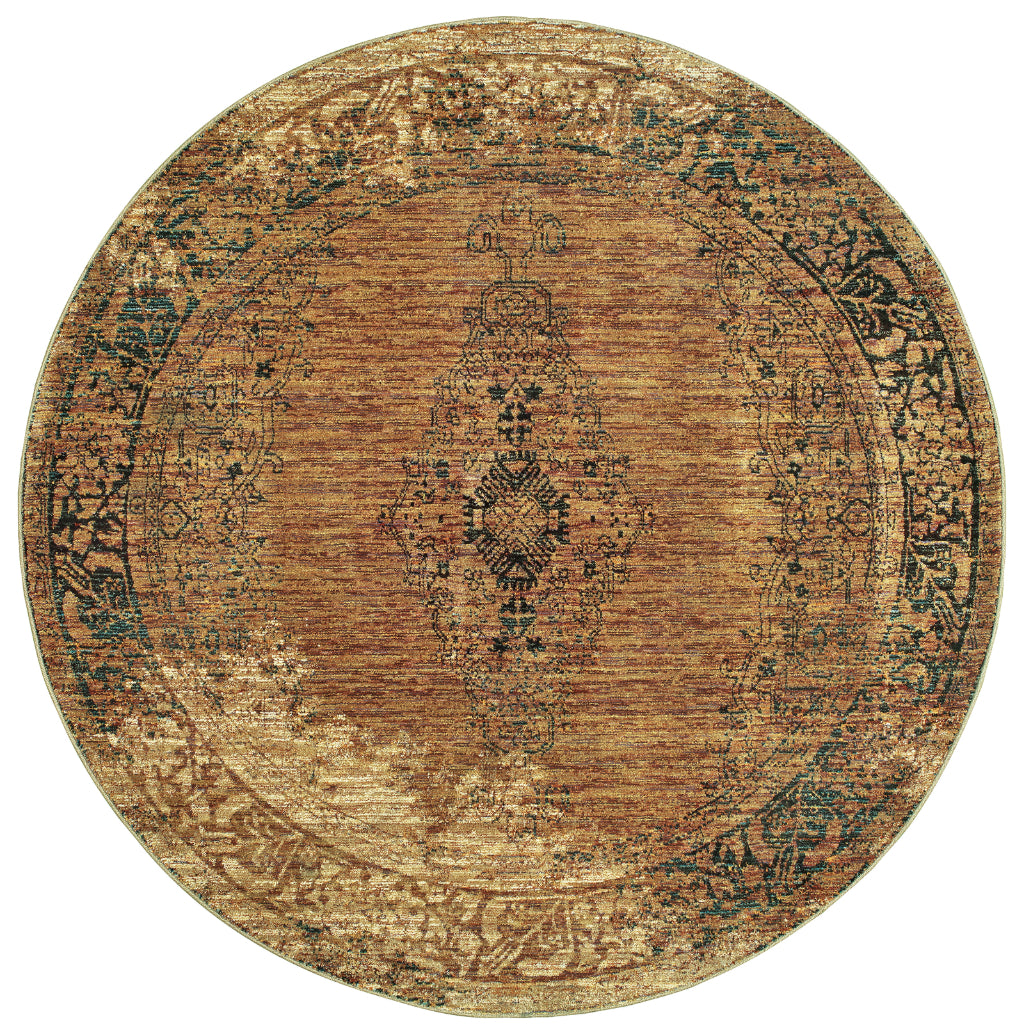 Oriental Weavers Andorra 6845D Multicolor Round Indoor Area Rug - Durable & Stain Resistant Dining Room Rug with Distressed Oriental Design-