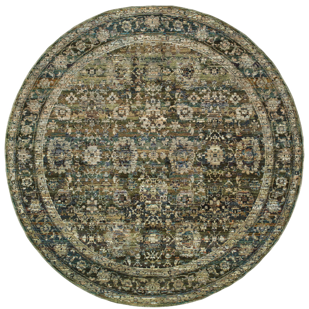 Oriental Weavers Andorra 7125C Multicolor Round Indoor Area Rug - Durable & Stain Resistant Dining Room Rug with Distressed Oriental Design-
