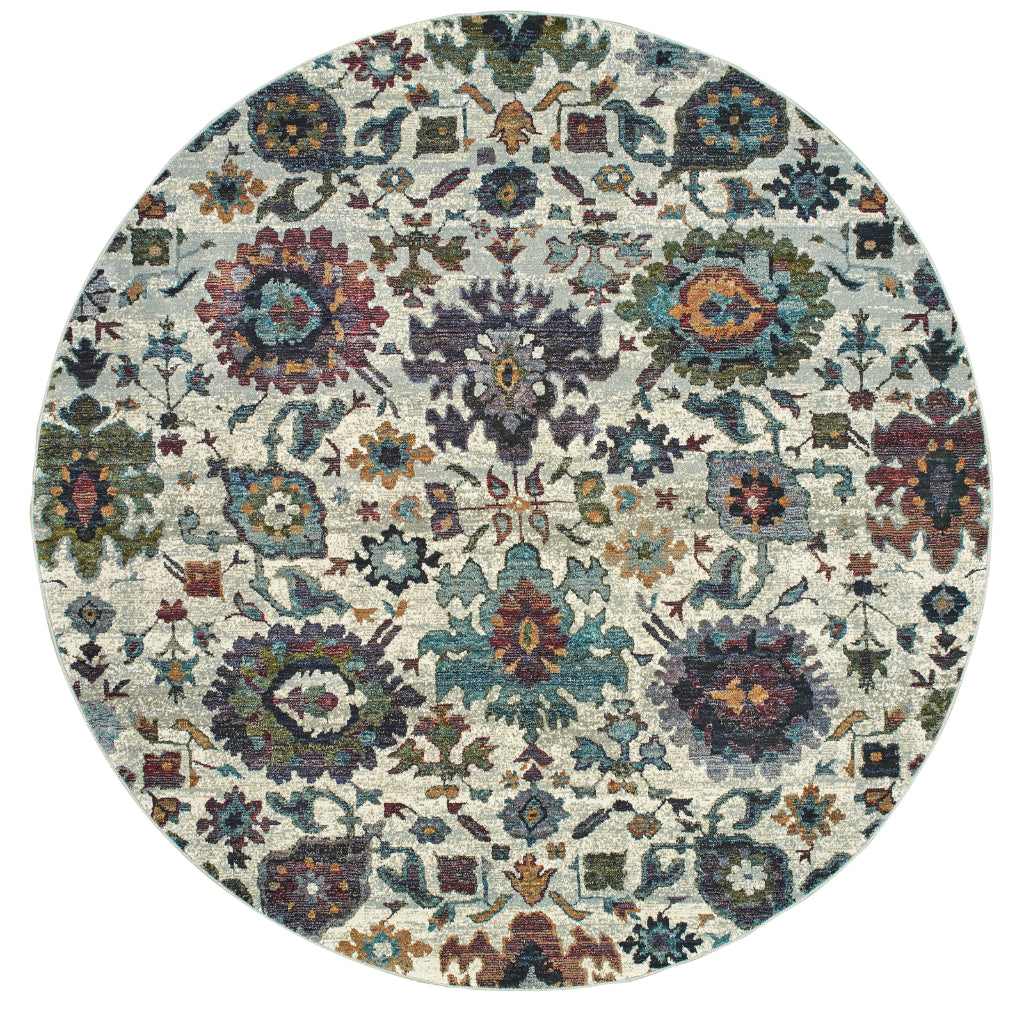 Oriental Weavers Andorra 7129A Multicolor Round Indoor Area Rug - Durable &amp; Stain Resistant Dining Room Rug with Oriental Design