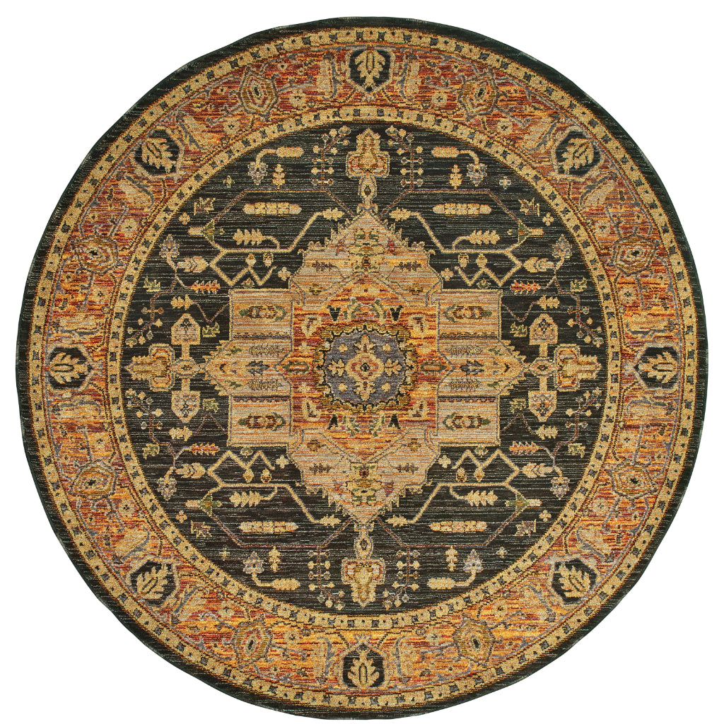 Oriental Weavers Andorra 7138B Multicolor Round Indoor Area Rug - Durable & Stain Resistant Dining Room Rug with Medallion Design-