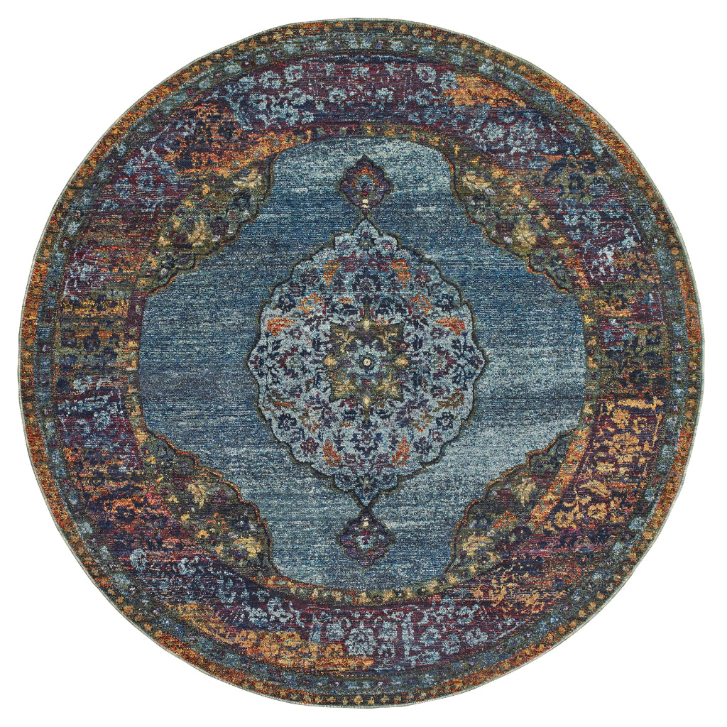 Oriental Weavers Andorra 7139A Multicolor Round Indoor Area Rug - Durable &amp; Stain Resistant Dining Room Rug with Medallion Design