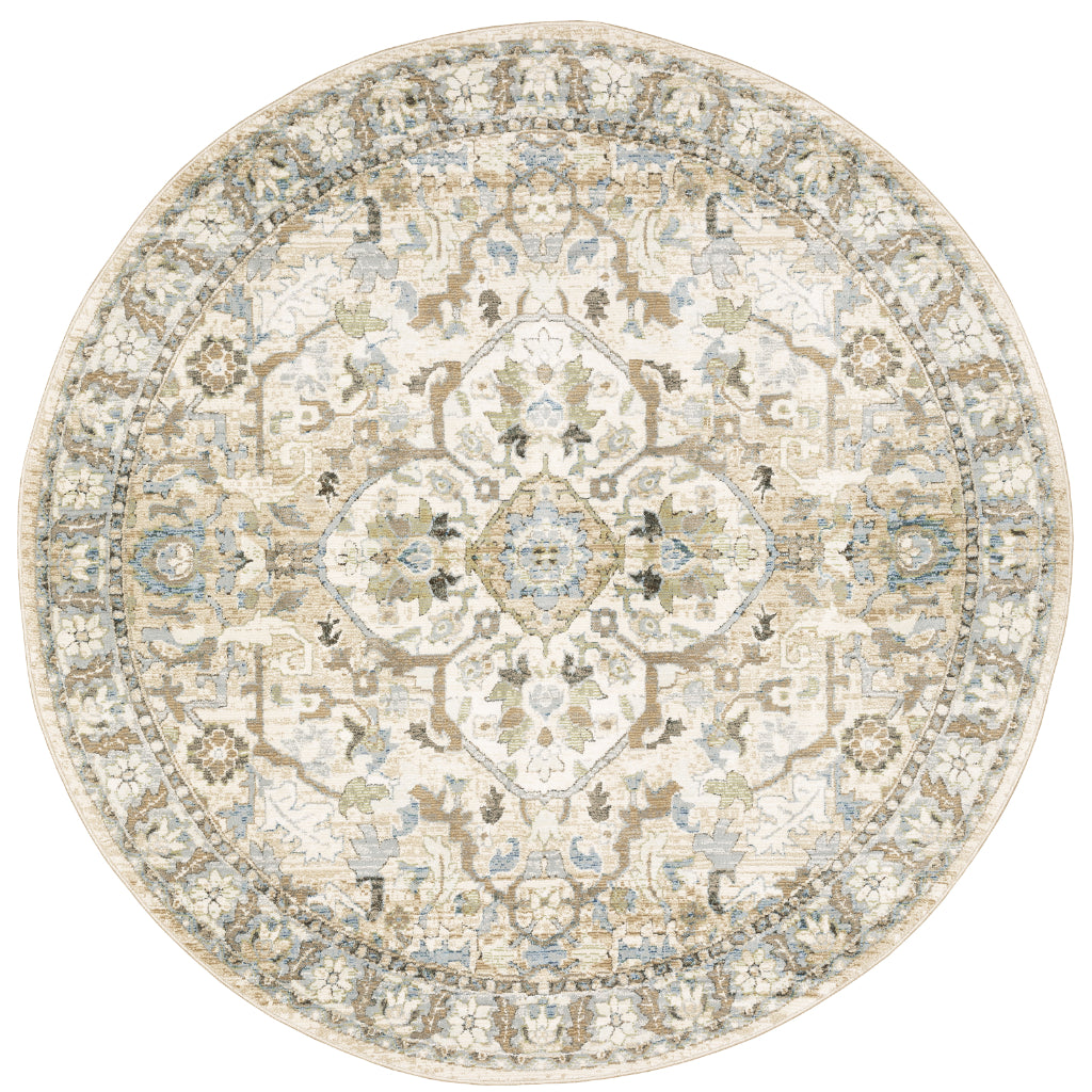 Oriental Weavers Andorra 9818G Multicolor Round Indoor Area Rug - Durable & Stain Resistant Dining Room Rug with Medallion Design-