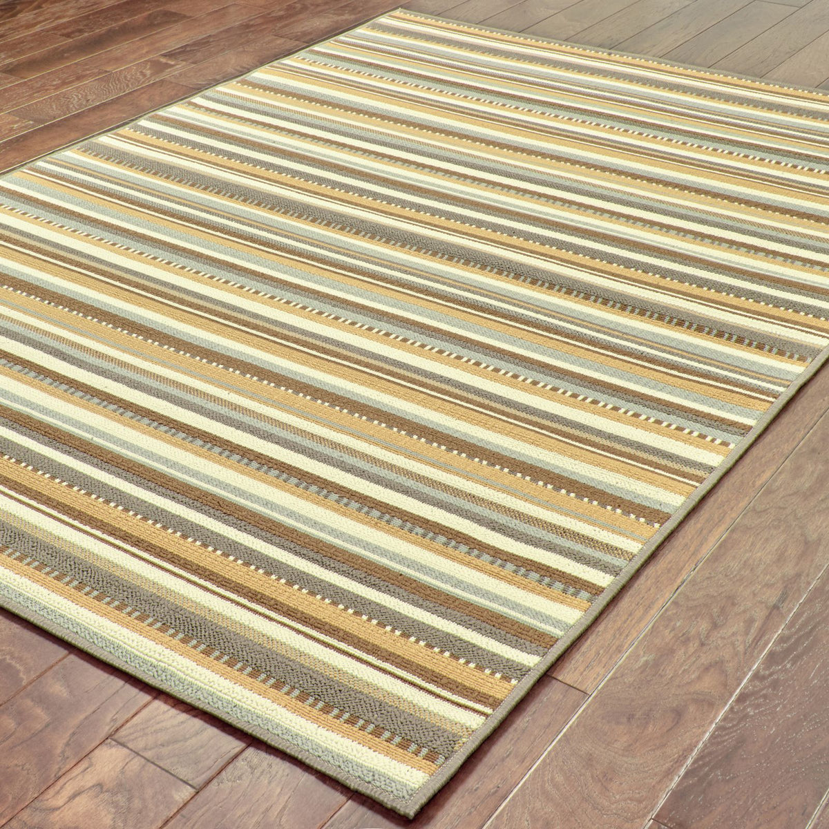 Oriental Weavers Bali 1001J Grey/Gold Rectangle Indoor / Outdoor Area Rug - Trendy Stain Resistant Machine Made Patio Rug with Striped Pattern