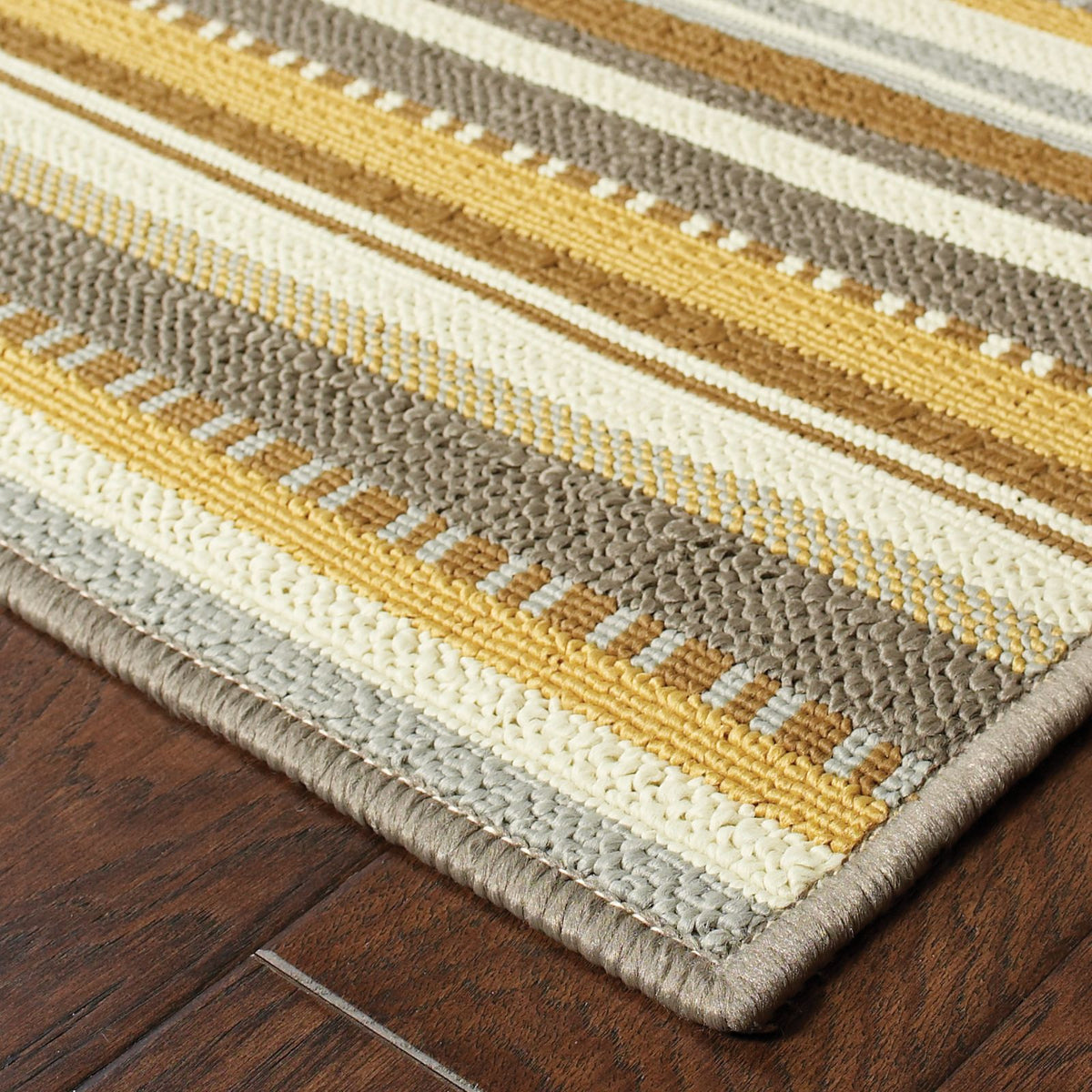 Oriental Weavers Bali 1001J Grey/Gold Rectangle Indoor / Outdoor Area Rug - Trendy Stain Resistant Machine Made Patio Rug with Striped Pattern