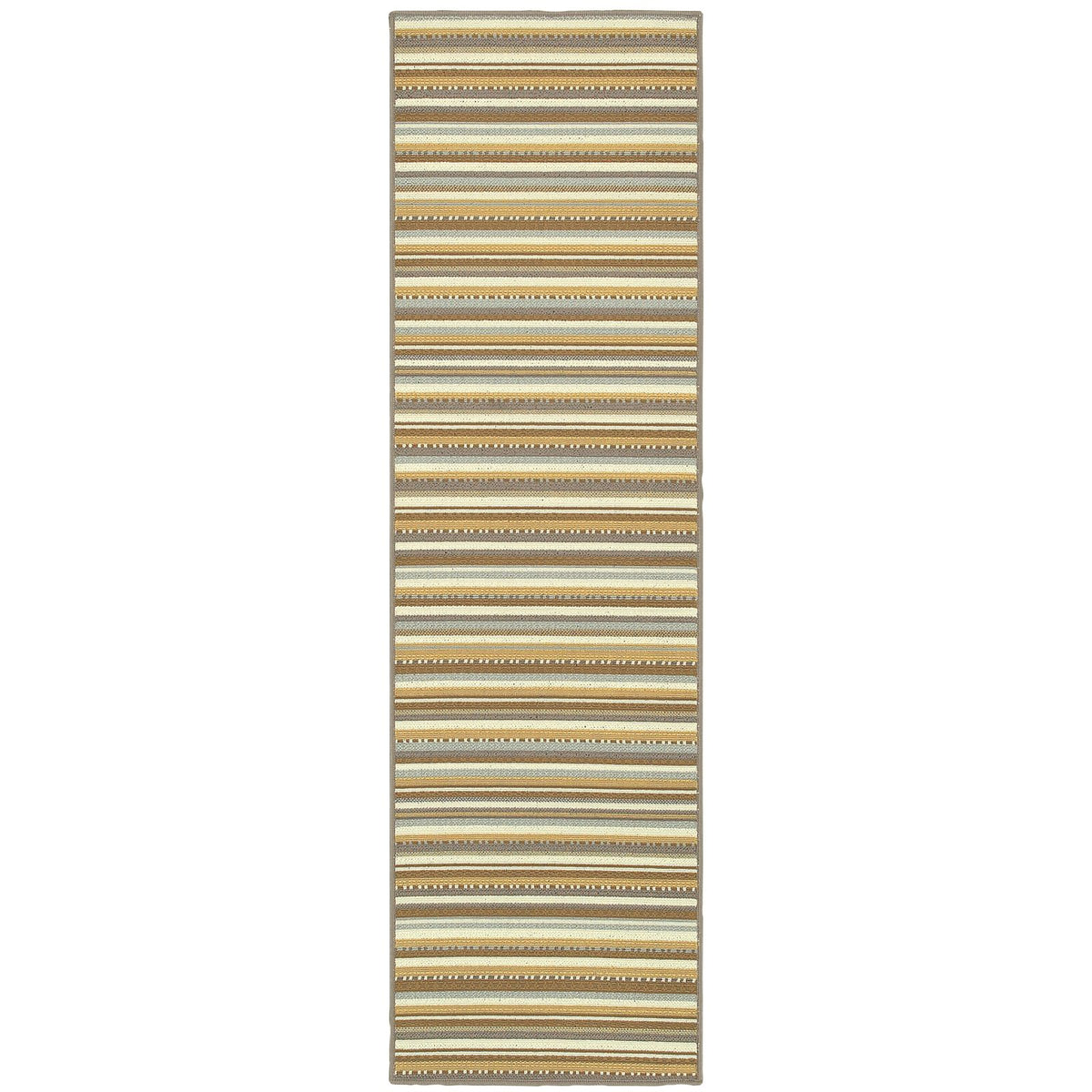 Oriental Weavers Bali 1001J Grey/Gold Rectangle Indoor / Outdoor Runner - Trendy Stain Resistant Machine Made Entryway &amp; Hallway Runner with Striped Pattern