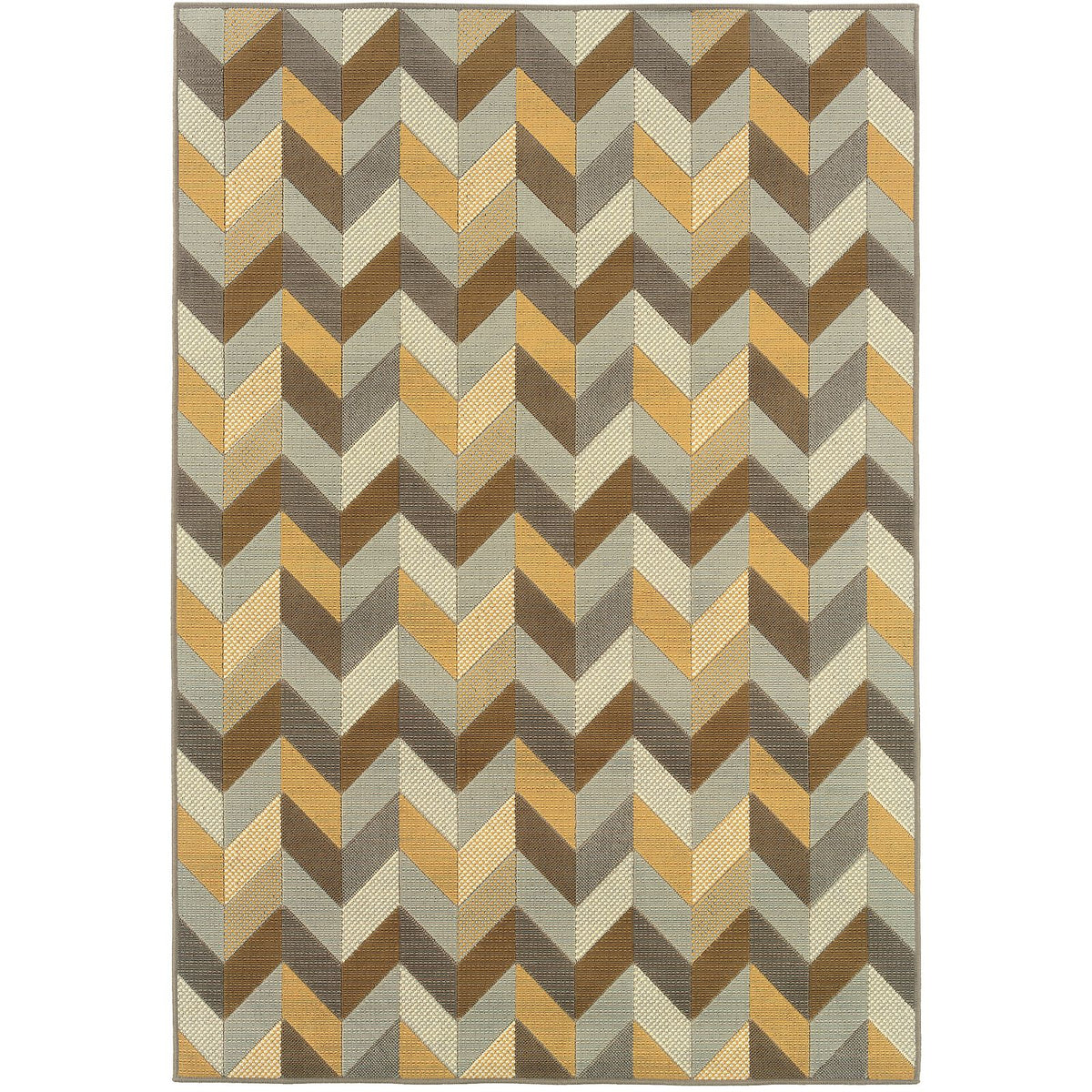 Oriental Weavers Bali 4902X Grey/Gold Rectangle Indoor / Outdoor Area Rug - Trendy Stain Resistant Machine Made Patio Rug with Geometric Pattern