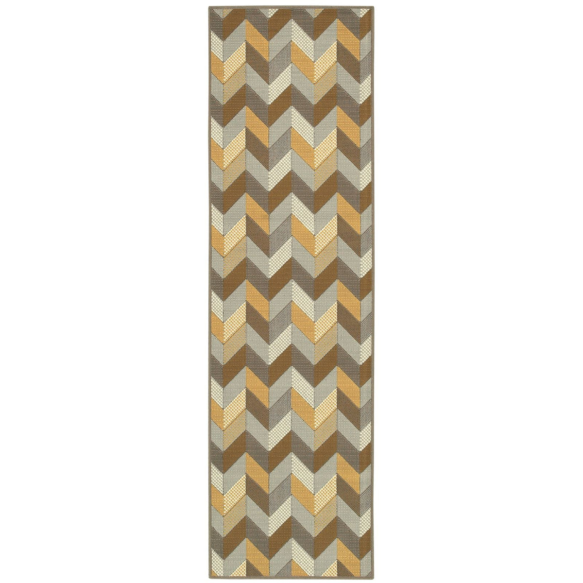 Oriental Weavers Bali 4902X Grey/Gold Rectangle Indoor / Outdoor Runner - Trendy Stain Resistant Machine Made Entryway &amp; Hallway Runner with Geometric Pattern