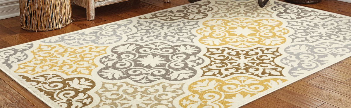 Oriental Weavers Bali 4904W Ivory/Grey Rectangle Indoor / Outdoor Area Rug - Trendy Stain Resistant Machine Made Patio Rug with Floral Pattern