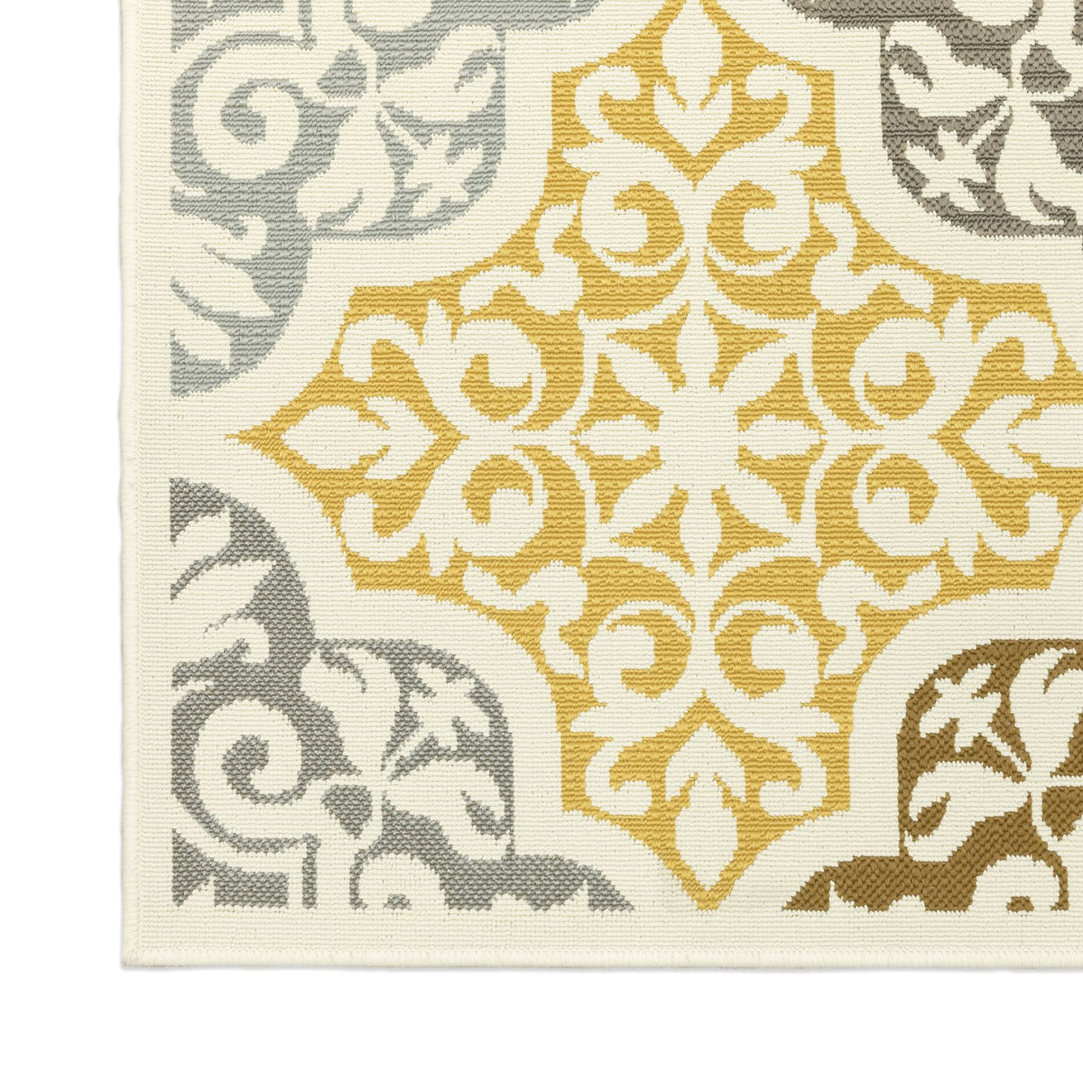 Oriental Weavers Bali 4904W Ivory/Grey Rectangle Indoor / Outdoor Area Rug - Trendy Stain Resistant Machine Made Patio Rug with Floral Pattern