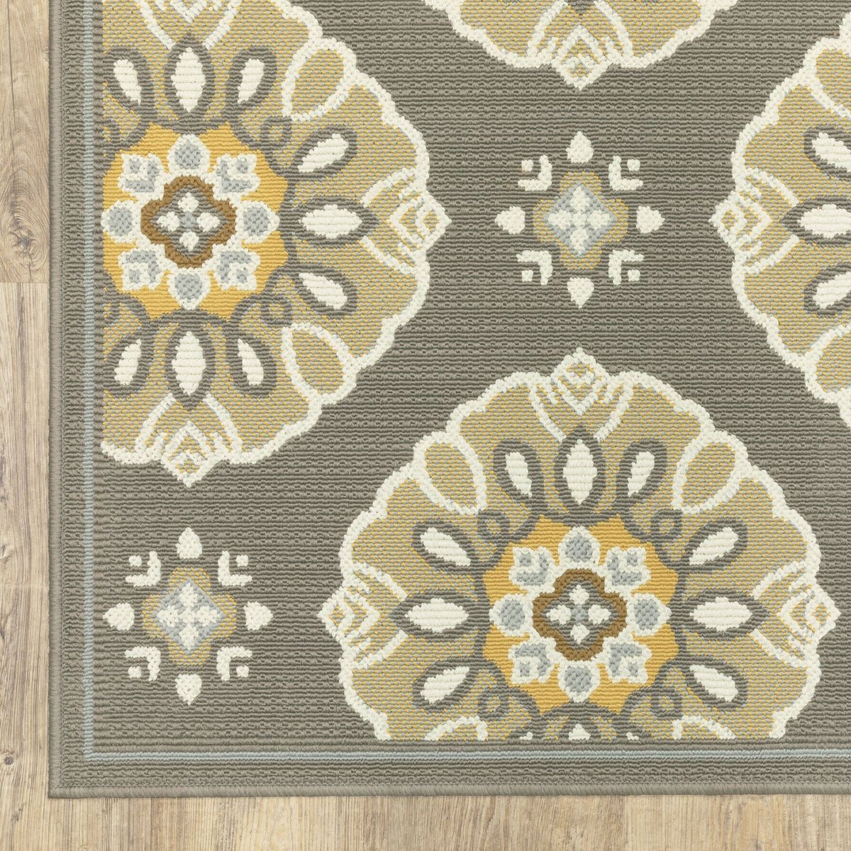 Oriental Weavers Bali 5863N Grey/Gold Rectangle Indoor / Outdoor Area Rug - Trendy Stain Resistant Machine Made Patio Rug with Floral Pattern