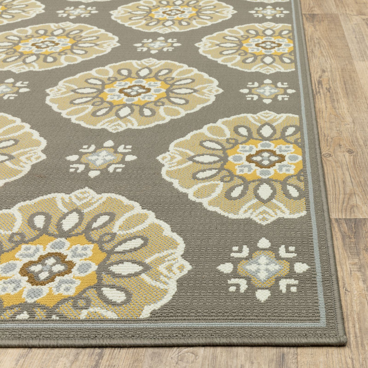 Oriental Weavers Bali 5863N Grey/Gold Rectangle Indoor / Outdoor Area Rug - Trendy Stain Resistant Machine Made Patio Rug with Floral Pattern