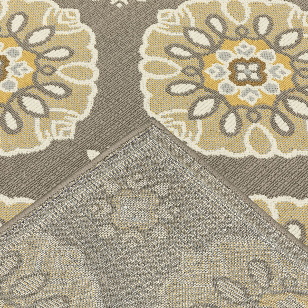 Oriental Weavers Bali 5863N Grey/Gold Rectangle Indoor / Outdoor Area Rug - Trendy Stain Resistant Machine Made Patio Rug with Floral Pattern